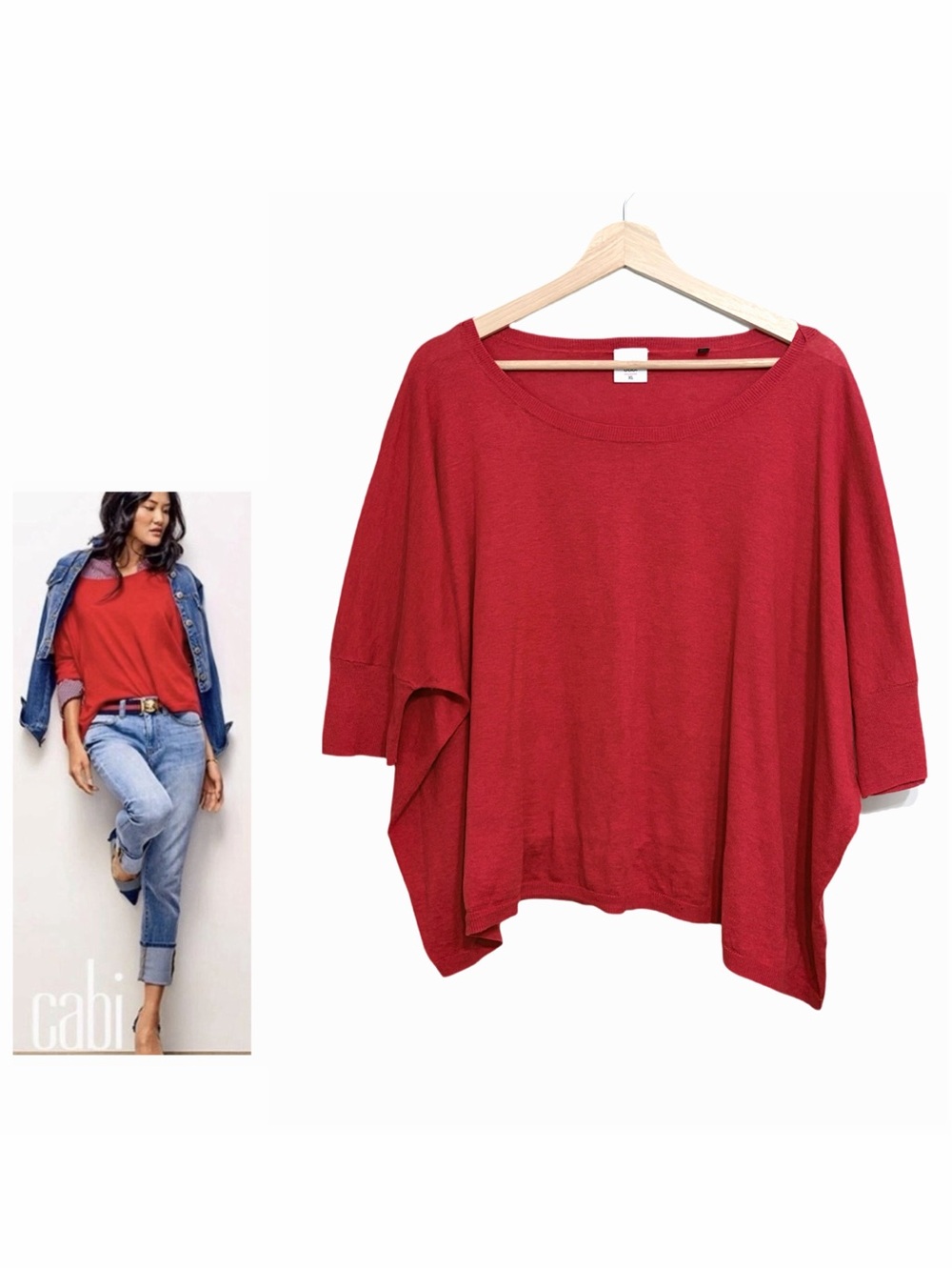 Cabi Cartwheel Pullover Sweater Red Top 5279 Relaxed Fit Light weight XL